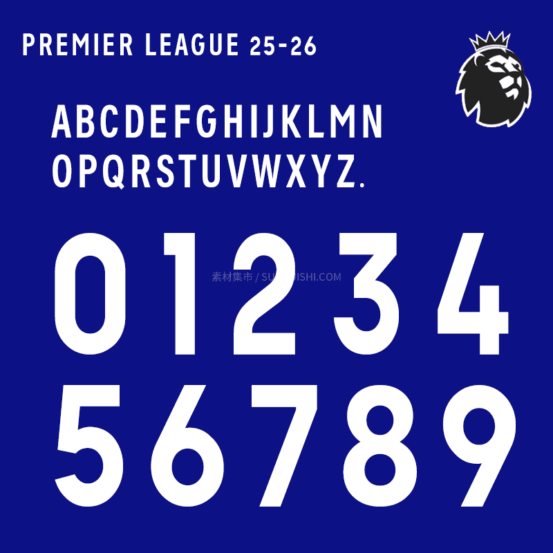 英超联赛 2025-2026 赛季官方球衣字体